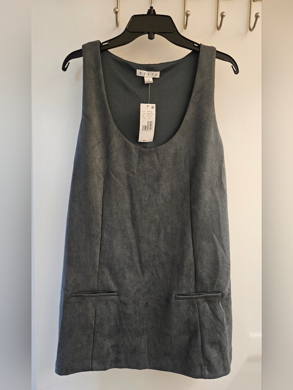 HYFVE Womens Faux Suede Scoop Neck Shift Mini Dress Medium Midnight Navy NWT